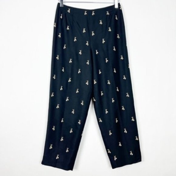Talbots Pants Womens 8 Petite Black Gold Tassel Embroidered 100% Silk Trouser - Picture 1 of 16